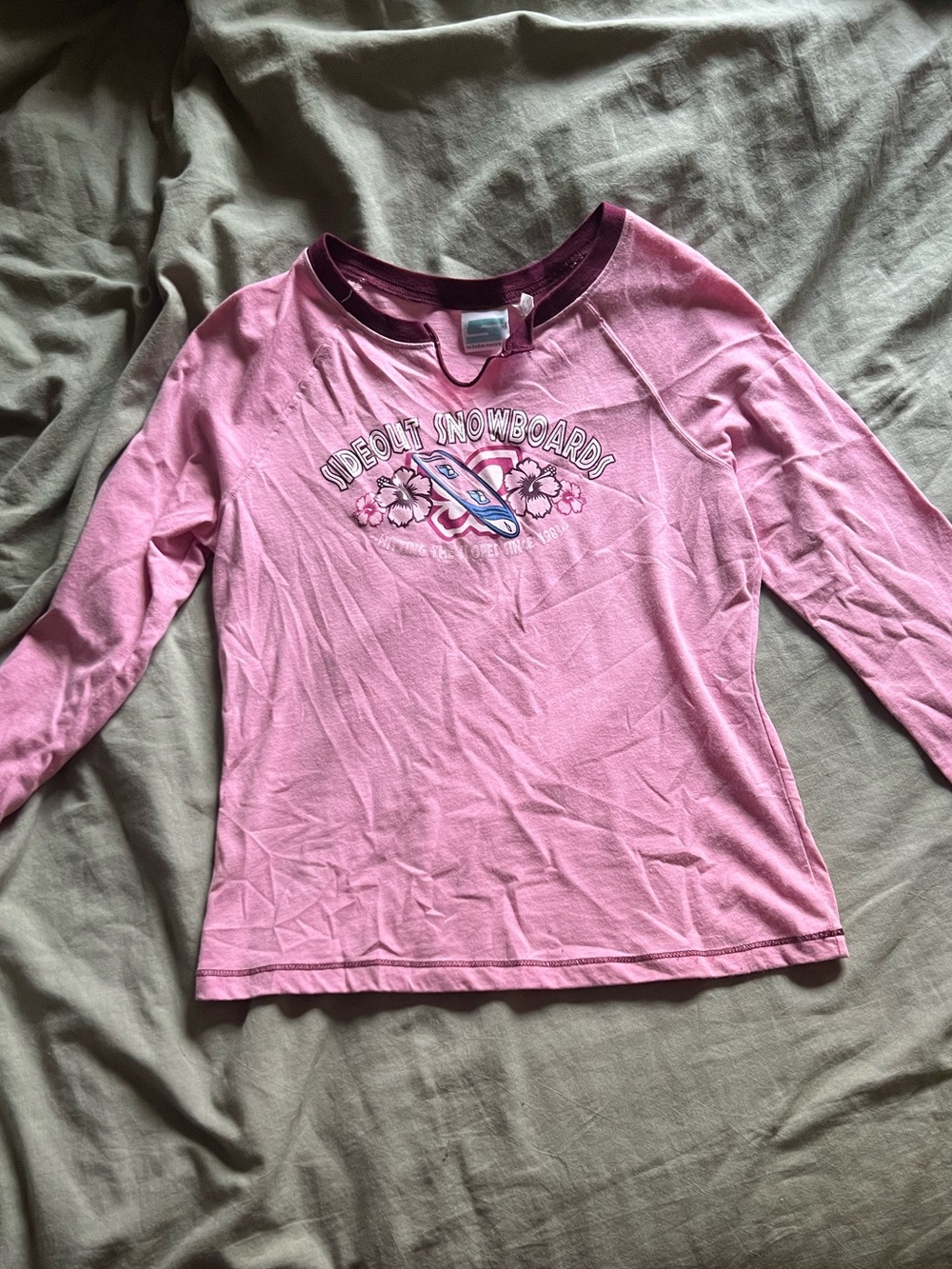 Sideout Snowboards Pink Long-Sleeve Graphic Tee with Contrast Neckline
